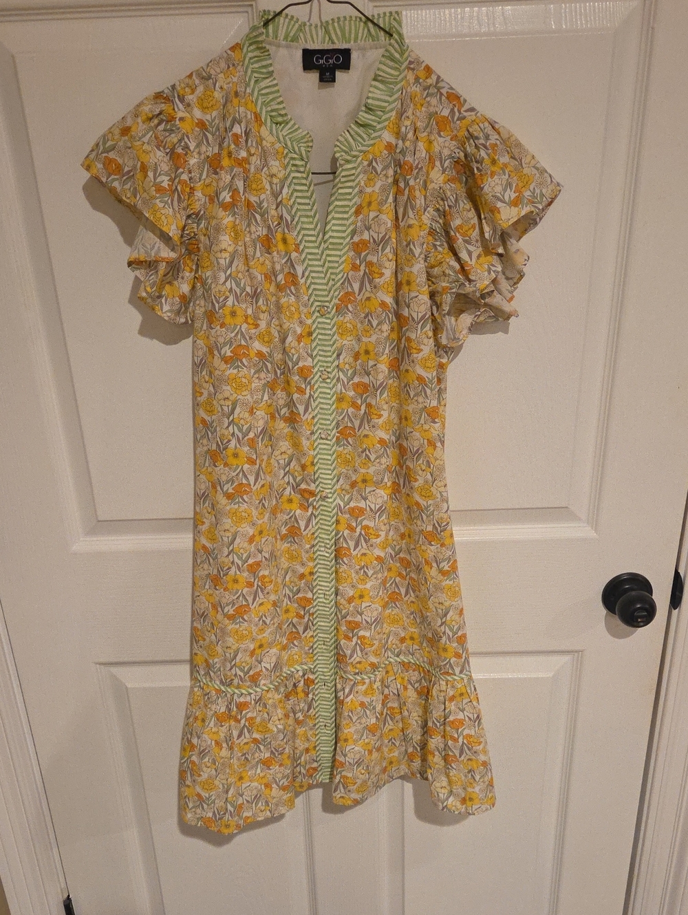 Yellow Floral Ruffle Sleeve Dress
